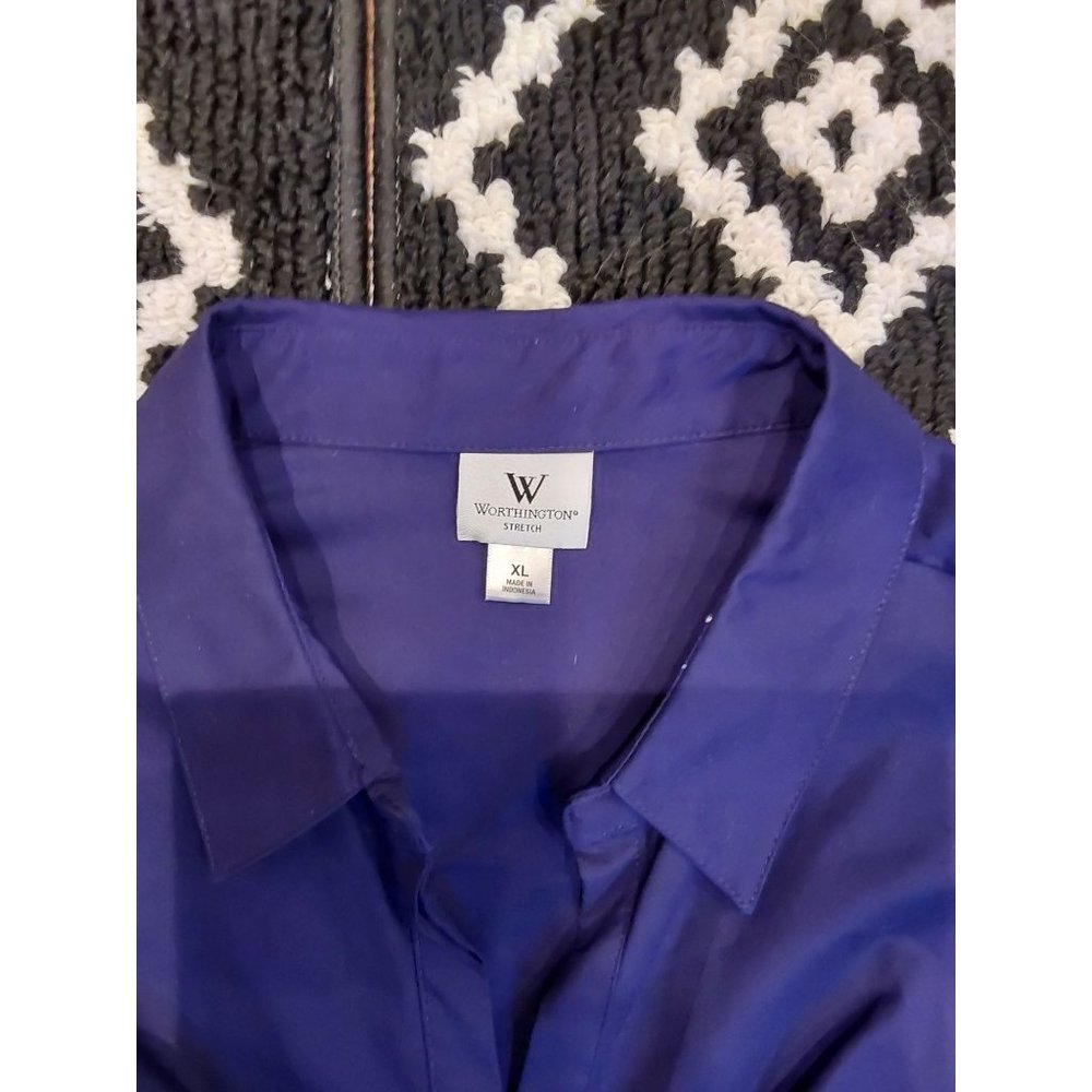 Worthington Women's Dark Purple Long Sleeve Ruched Stretch Dress Shirt. Sz XL - Picture 10 of 14